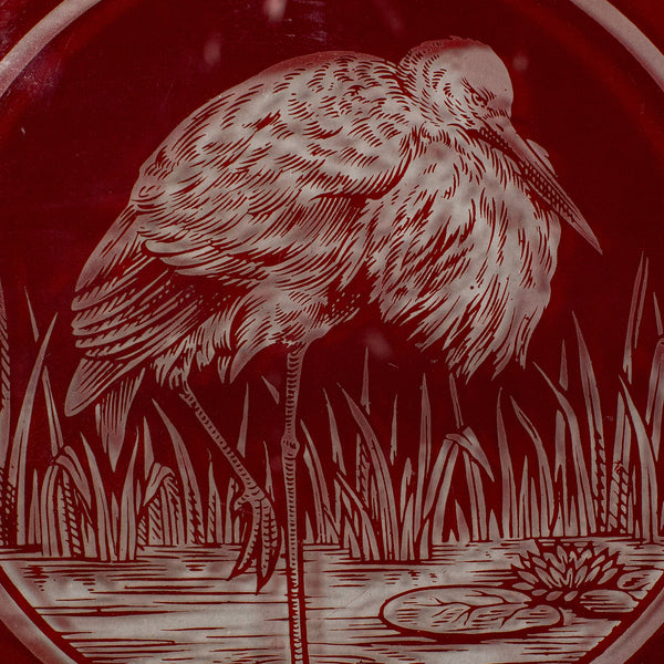 Vintage Hanging Window Panel, Japanese, Etched Glass, Framed, Art Deco, C.1940