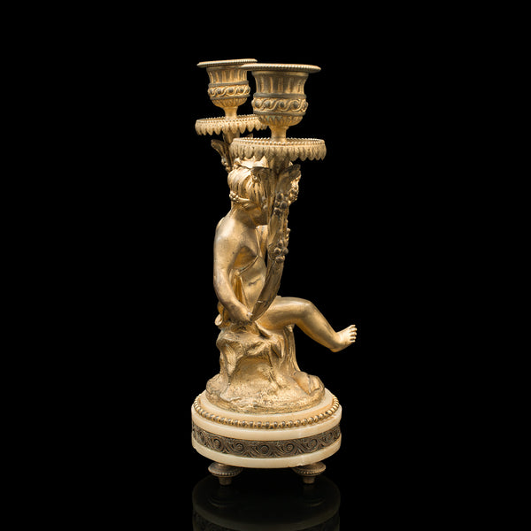Pair Of Antique Cherubic Candlesticks, French, Gilt, Onyx, Decorative, Victorian