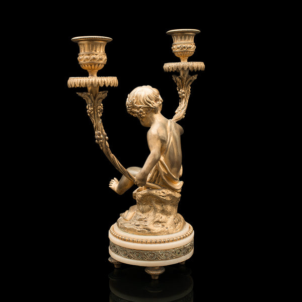 Pair Of Antique Cherubic Candlesticks, French, Gilt, Onyx, Decorative, Victorian