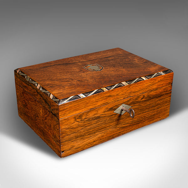 Antique Jewellery Box, English, Decorative, Keepsake, Inlaid, Victorian, C.1860