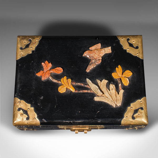Small Vintage Decorative Jewellery Box, Chinese Lacquer, Keepsake Case, Art Deco