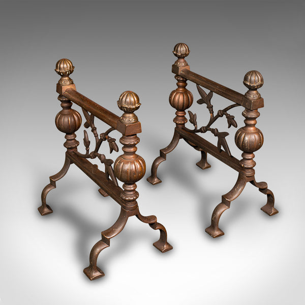 Pair Of Antique Fireside Tool Rests, English Bronze, Aesthetic Period, Victorian