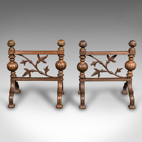 Pair Of Antique Fireside Tool Rests, English Bronze, Aesthetic Period, Victorian