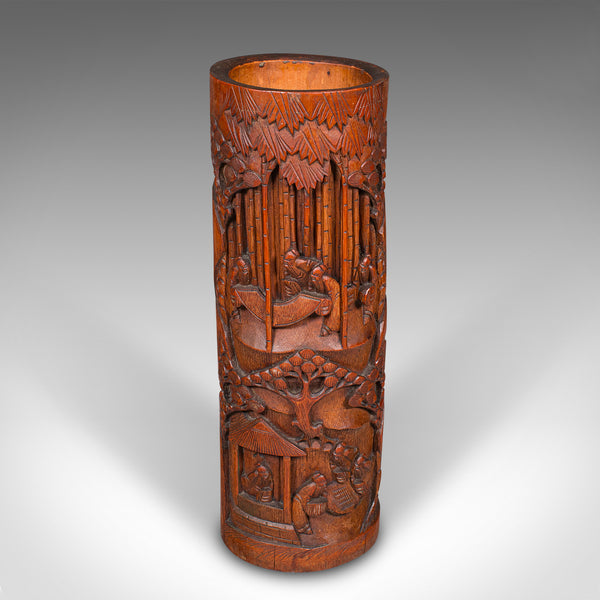 Tall Pair Of Antique Brush Pots, Chinese, Bamboo, Bitong, Flower Vase, Victorian