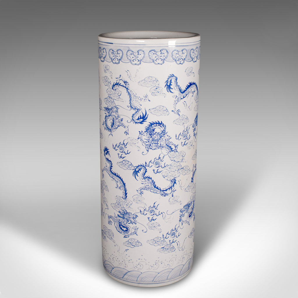 Tall Vintage Blue and White Stick Stand, Chinese, Large, Umbrella Holder, C.1960