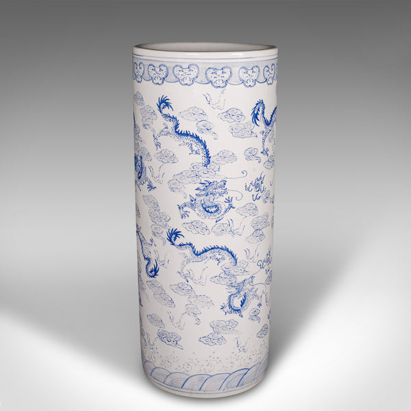 Tall Vintage Blue and White Stick Stand, Chinese, Large, Umbrella Holder, C.1960