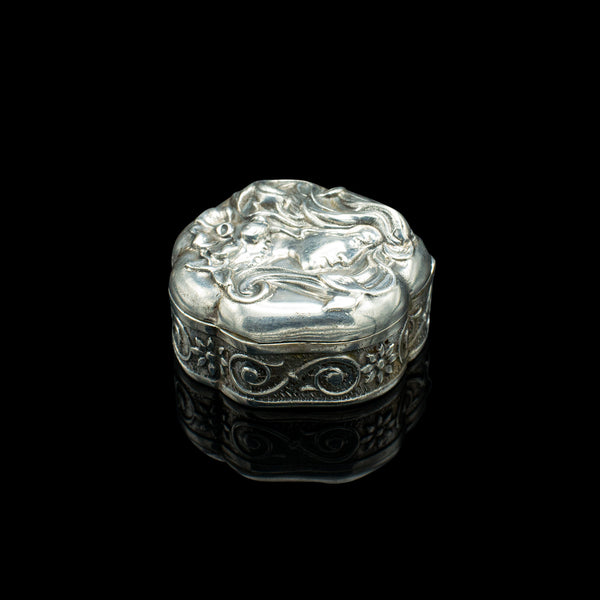 Small Antique Art Nouveau Pill Box, Continental, Silver, Pocket Case, Victorian