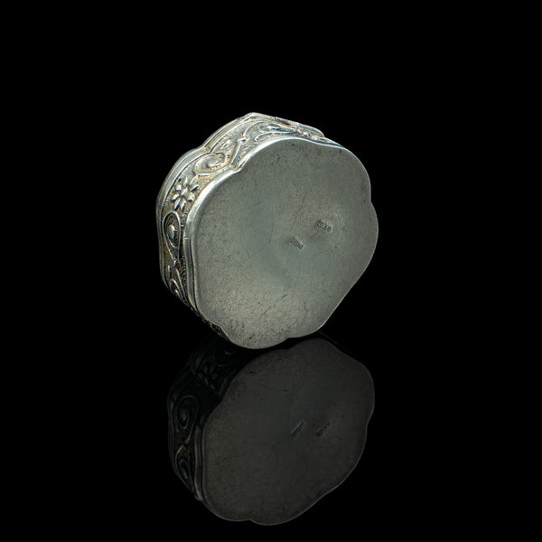 Small Antique Art Nouveau Pill Box, Continental, Silver, Pocket Case, Victorian
