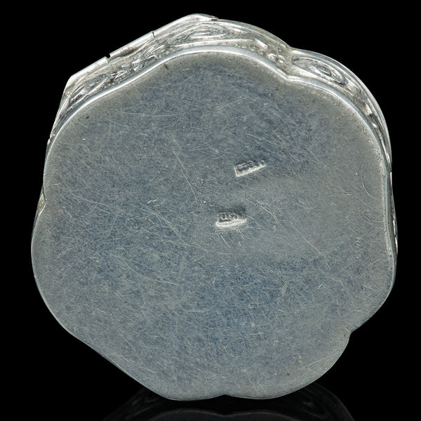 Small Antique Art Nouveau Pill Box, Continental, Silver, Pocket Case, Victorian