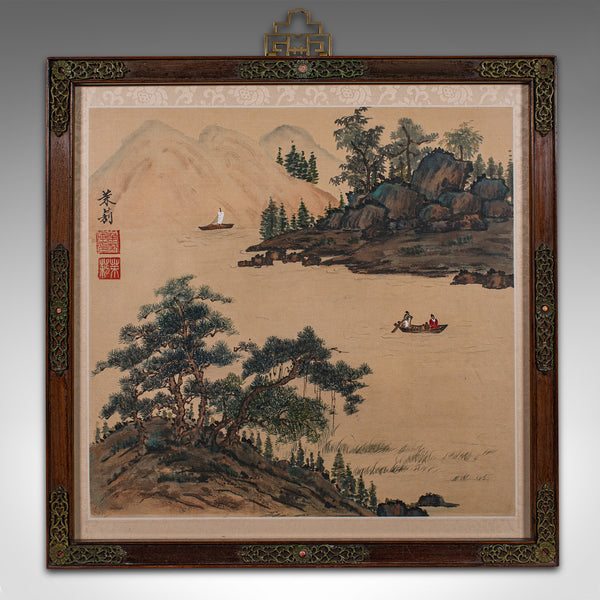 Pair Of Antique Yangtze River Scenes, Chinese, Framed, Embroidered Landscapes