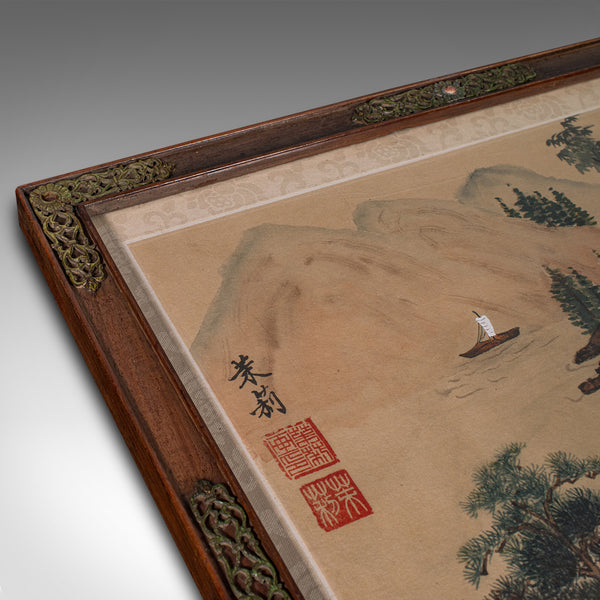 Pair Of Antique Yangtze River Scenes, Chinese, Framed, Embroidered Landscapes