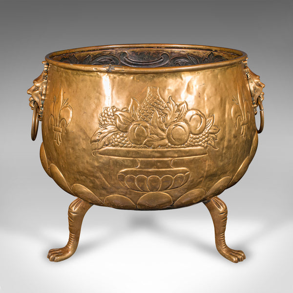 Large Antique Log Basket, English Brass, Decorative Fireside Coal Store, Regency