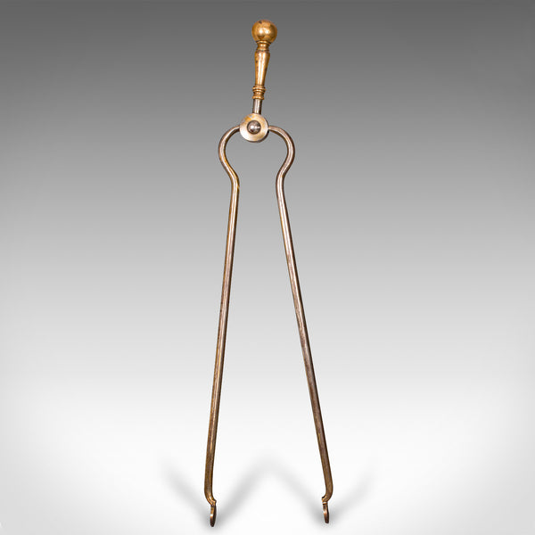 Antique Set Of Fireside Tools, English, Brass, Shovel, Poker, Tongs, Georgian