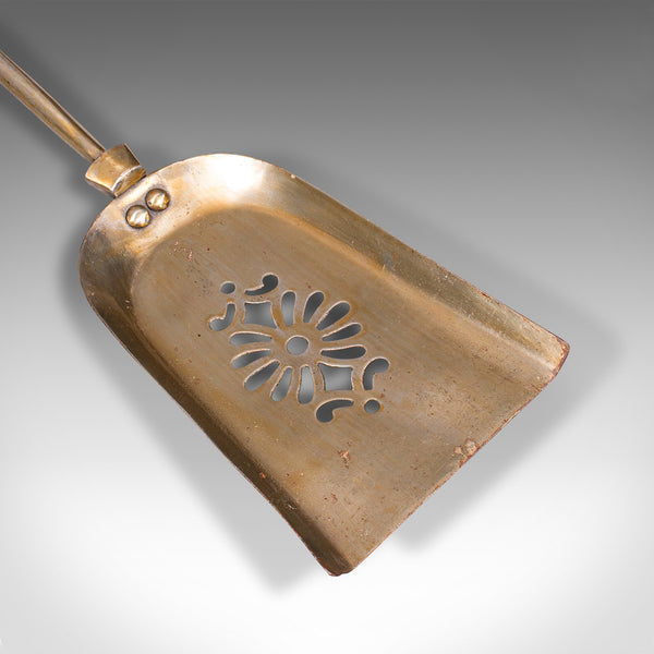 Antique Set Of Fireside Tools, English, Brass, Shovel, Poker, Tongs, Georgian