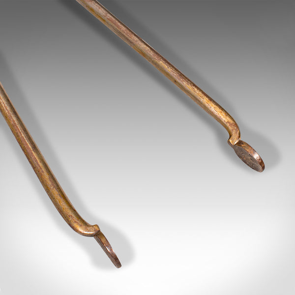 Antique Set Of Fireside Tools, English, Brass, Shovel, Poker, Tongs, Georgian