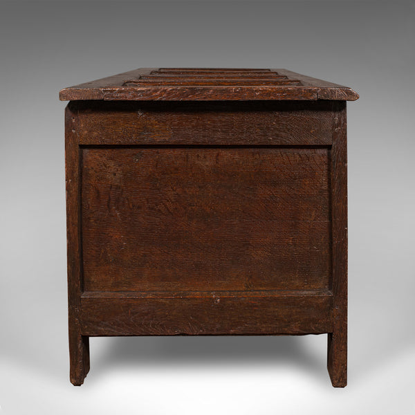 Large Antique Coffer, English, Oak, Carved Trunk, Window Seat, William III, 1700