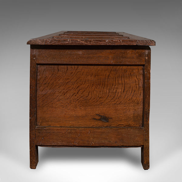 Large Antique Coffer, English, Oak, Carved Trunk, Window Seat, William III, 1700