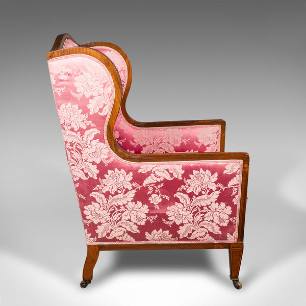Antique Wing Back Chair, English, Silk Cotton, Morning Room Armchair, Edwardian