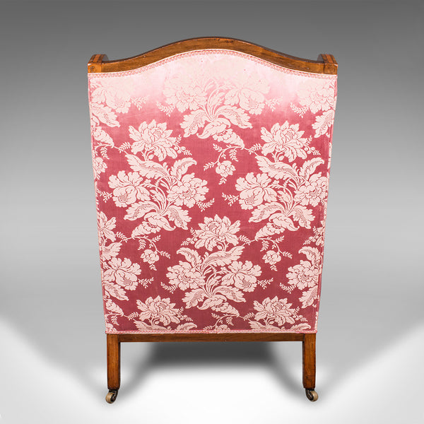 Antique Wing Back Chair, English, Silk Cotton, Morning Room Armchair, Edwardian
