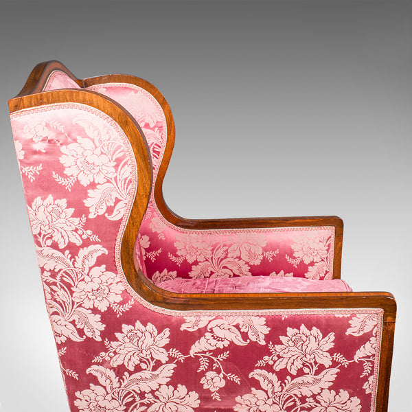 Antique Wing Back Chair, English, Silk Cotton, Morning Room Armchair, Edwardian