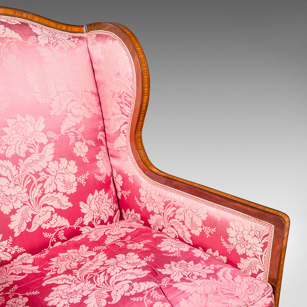 Antique Wing Back Chair, English, Silk Cotton, Morning Room Armchair, Edwardian