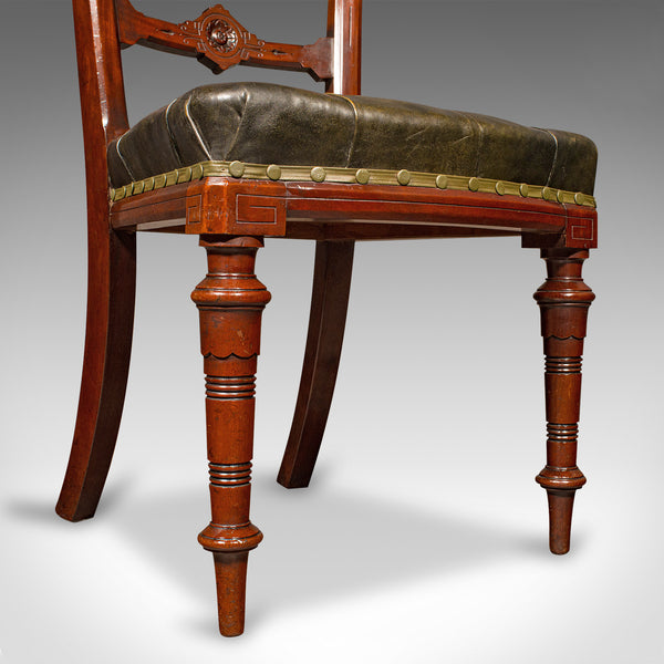 Set of 8 Antique Dining Chairs, English, Walnut, Leather, Victorian, Circa 1870