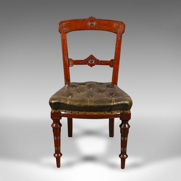Set of 8 Antique Dining Chairs, English, Walnut, Leather, Victorian, Circa 1870