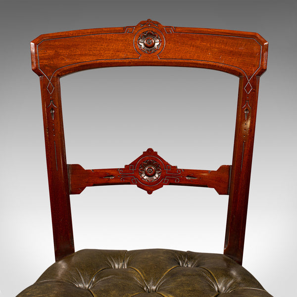 Set of 8 Antique Dining Chairs, English, Walnut, Leather, Victorian, Circa 1870