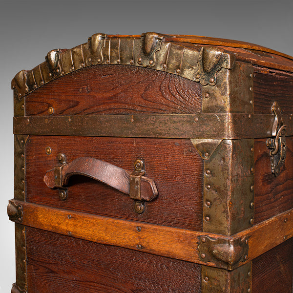 Antique Dome Topped Chest, English, Pine, Shipping Trunk, Victorian, Circa 1870