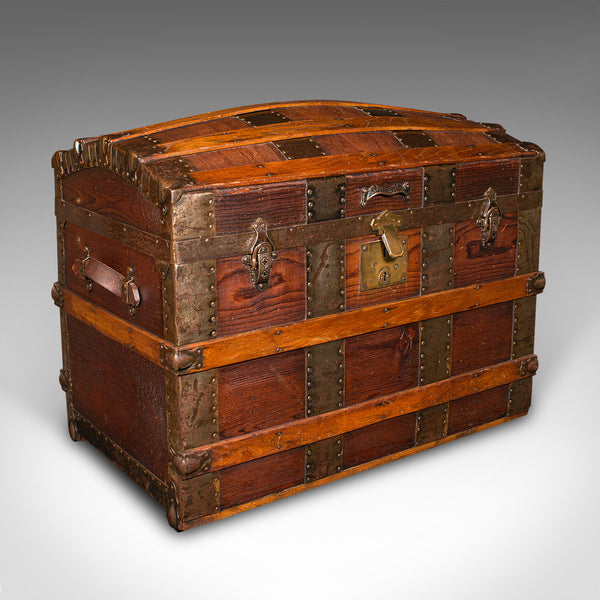 Antique Dome Topped Chest, English, Pine, Shipping Trunk, Victorian, Circa 1870