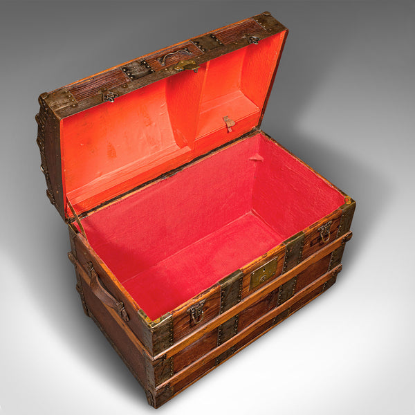 Antique Dome Topped Chest, English, Pine, Shipping Trunk, Victorian, Circa 1870