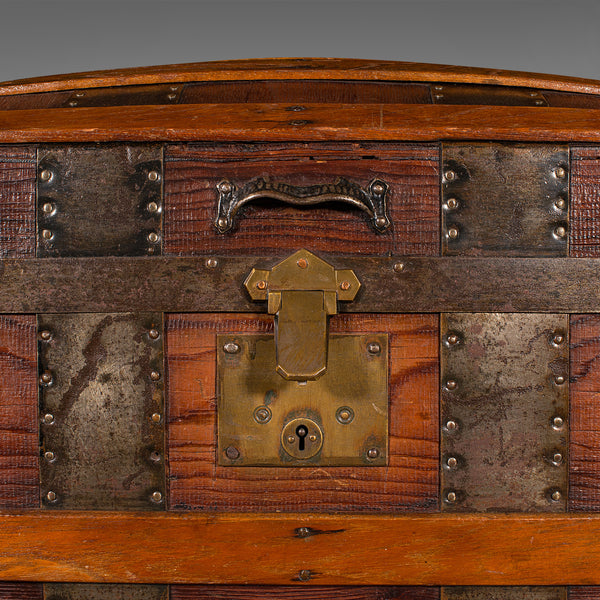 Antique Dome Topped Chest, English, Pine, Shipping Trunk, Victorian, Circa 1870