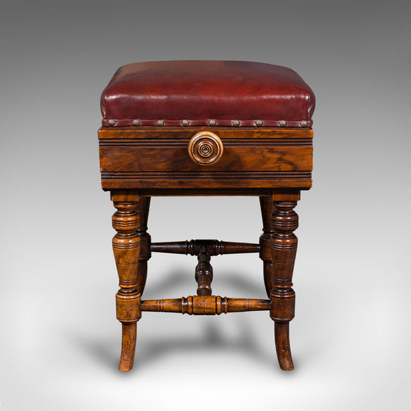 Antique Piano Stool, English, Walnut, Adjustable Music Riser, Brooks, Victorian