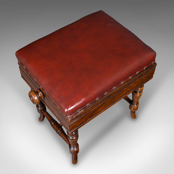 Antique Piano Stool, English, Walnut, Adjustable Music Riser, Brooks, Victorian