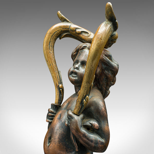 Pair Of Antique Decorative Cherubs, English, Bronze, Doorstops, Victorian, 1900