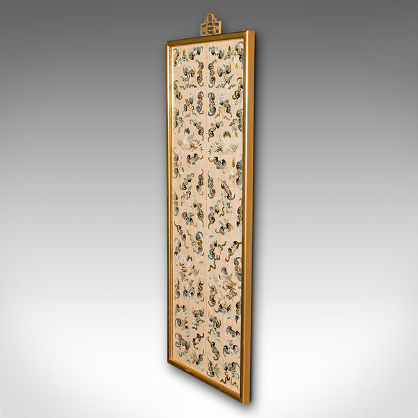 Antique Decorative Panel, Chinese, Framed, Silk Cotton, Embroidered, Victorian