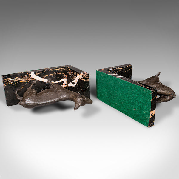 Pair Of Antique Doe Bookends, English, Spelter Bronze Deer, Book Rest, Edwardian