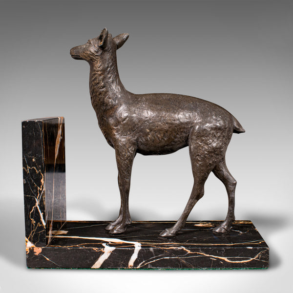 Pair Of Antique Doe Bookends, English, Spelter Bronze Deer, Book Rest, Edwardian
