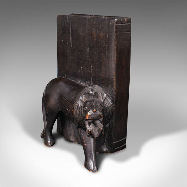 Pair of Antique Carved Lion Bookends, Oriental, Ebonised, Book Rest, Victorian