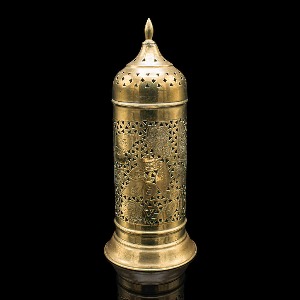 Vintage Candlelight Dome Lamp, Indian, Pierced Brass, Candle Holder, Circa 1930