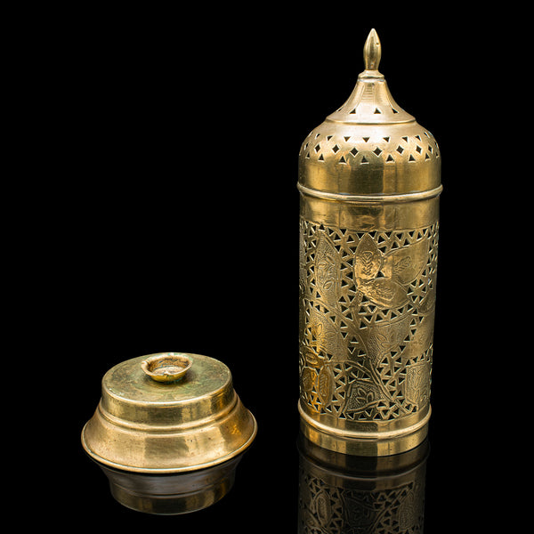 Vintage Candlelight Dome Lamp, Indian, Pierced Brass, Candle Holder, Circa 1930