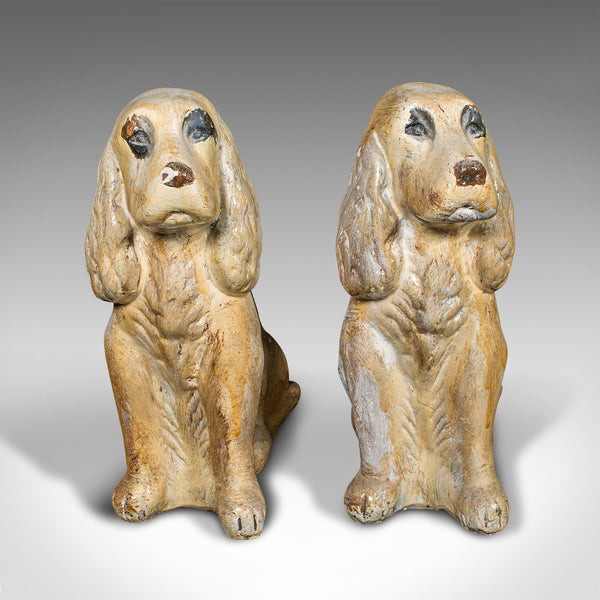 Pair Of Antique Cocker Spaniel Figures, English, Plaster, Doorstops, Edwardian