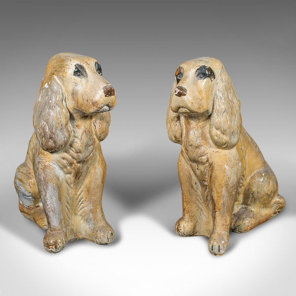 Pair Of Antique Cocker Spaniel Figures, English, Plaster, Doorstops, Edwardian