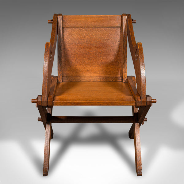 Antique Glastonbury Chair, English Oak, Ecclesiastic Armchair, Gothic, Victorian