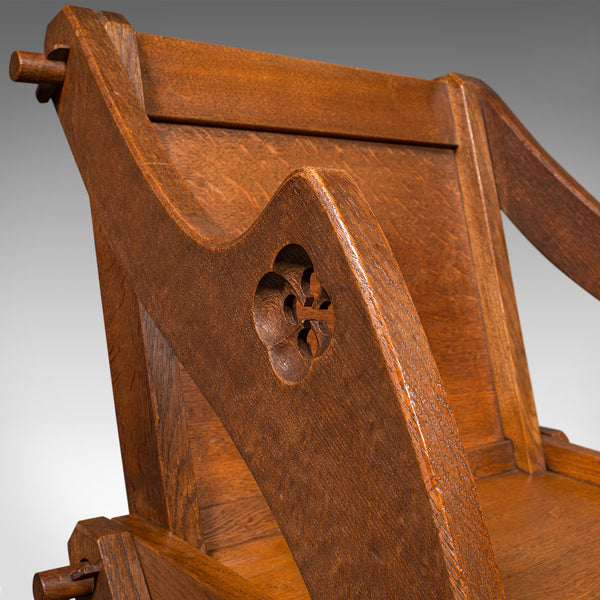 Antique Glastonbury Chair, English Oak, Ecclesiastic Armchair, Gothic, Victorian