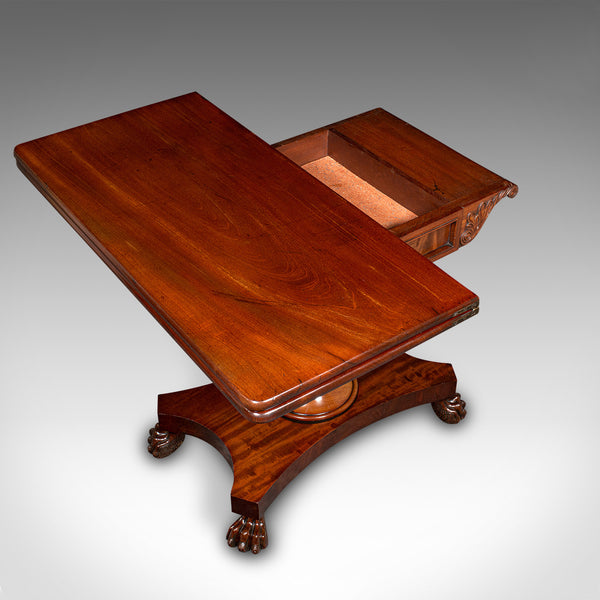 Antique Fold Over Tea Table, English, Occasional, Games, 2-4 Seater, William IV