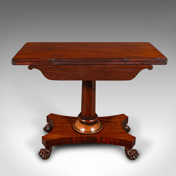 Antique Fold Over Tea Table, English, Occasional, Games, 2-4 Seater, William IV