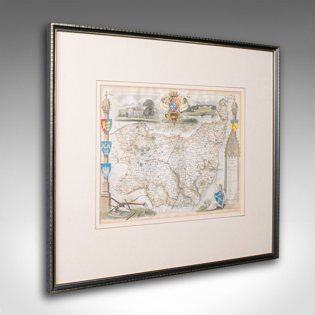 Antique County Map, Suffolk, English, Framed Lithograph, Cartography, Victorian