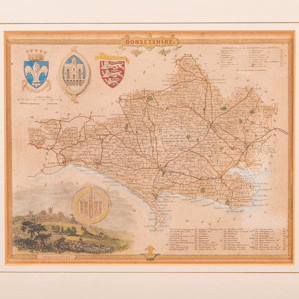 Antique County Map, Dorset, English, Framed Engraving, Cartography, Lithography