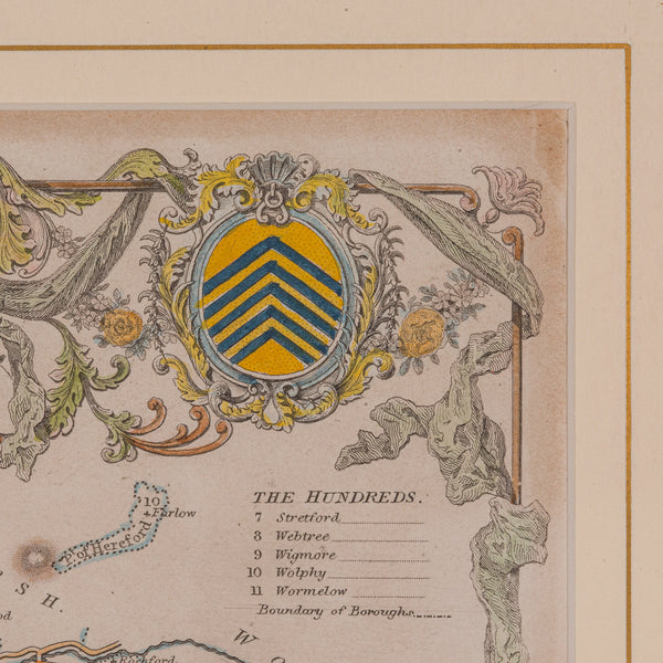 Antique Lithography Map, Herefordshire, English, Framed Engraving, Cartography